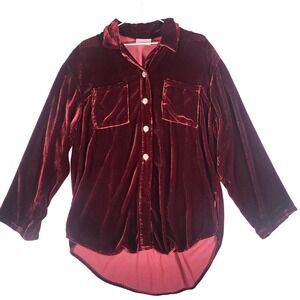 Kleen Velvet Burgundy Button Down Shirt Long Sleeve Pockets Relaxed Fit